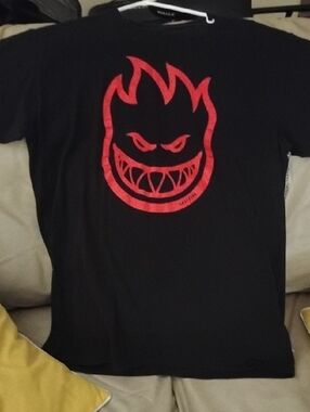 Spitfire Black T‑Shirt with Red Flame Face